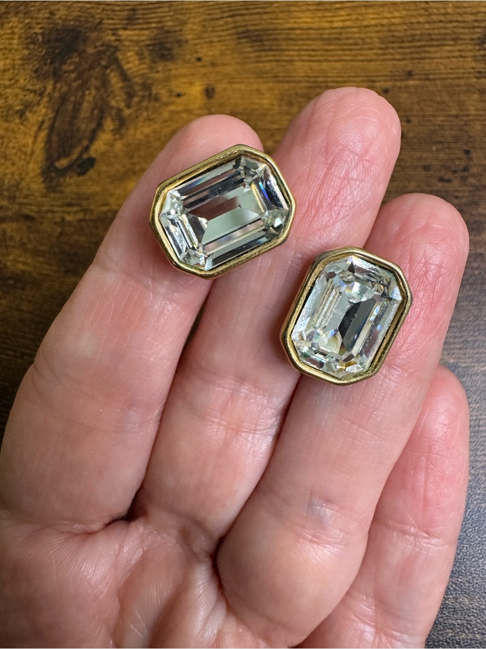 Monet Clear Crystal Studs Gold Plated - Emerald Cut